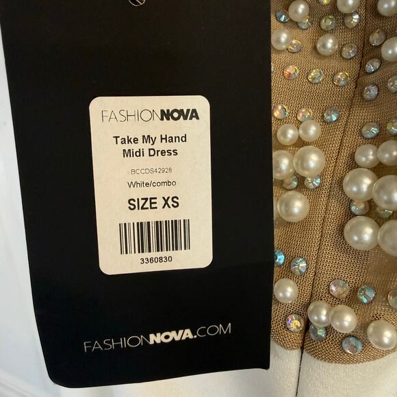 Fashion Nova Take My Hand Midi Dress XS Pearl Rhinestone Halter White - Picture 5 of 10